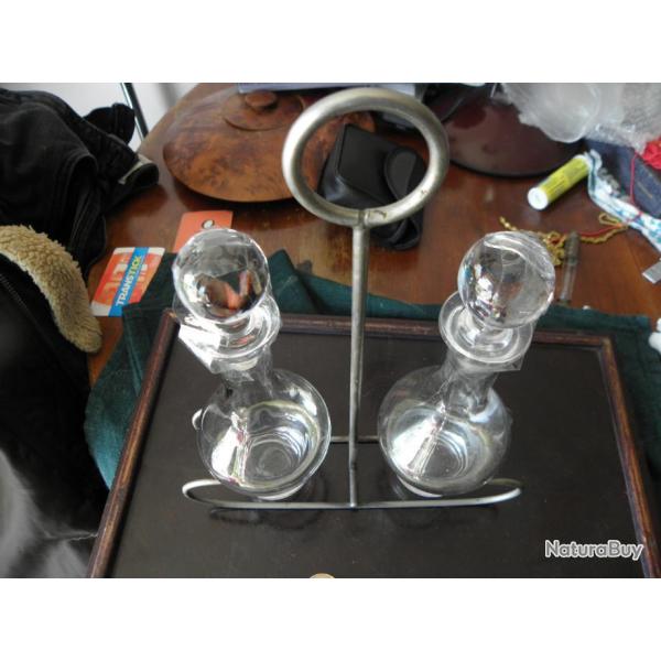 vintage serviteur Condiments huile et vinaigre en verre et metal
