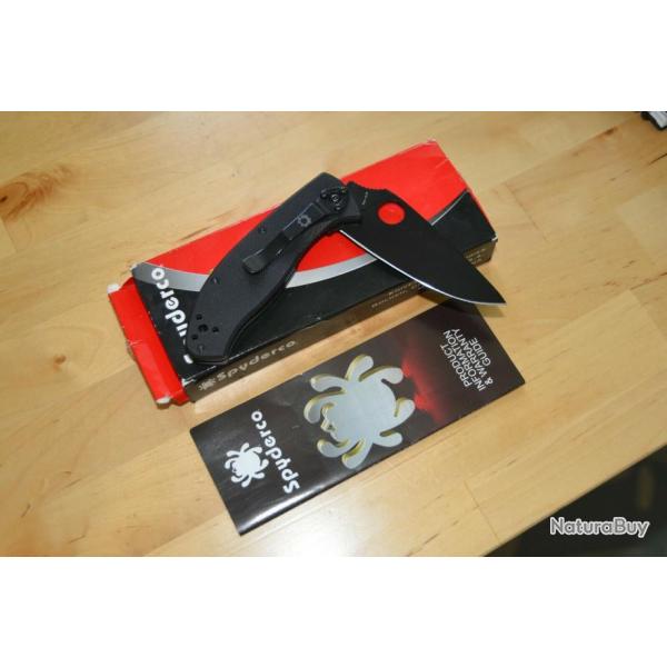 SC122PBBK Couteau Spyderco Tenacious Black FRN Handle 8Cr13MoV Black Blade Linerlock Clip