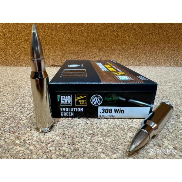 2 BOITES DE MUNITIONS SHORT RIFLE .308WIN EVO GREEN 9 GR RWS