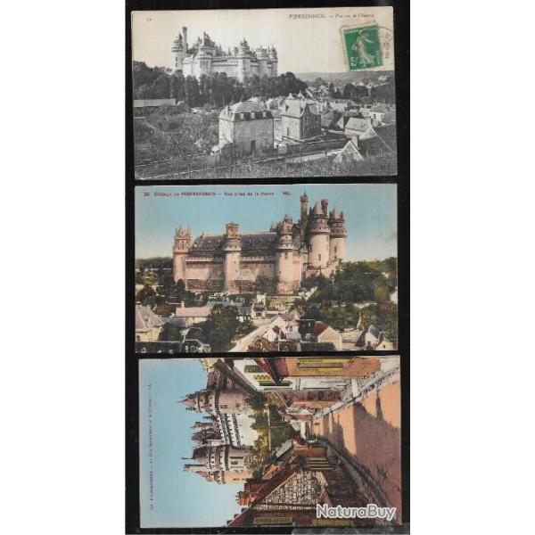 pierrefonds oise cartes postales anciennes lot de 3 cpa , chateau ville