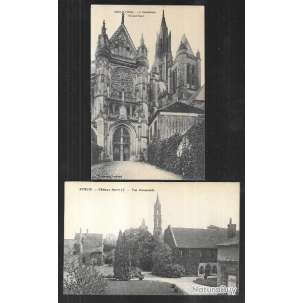 senlis oise cartes postales anciennes lot de 2 cpa , chateau , cathdrale