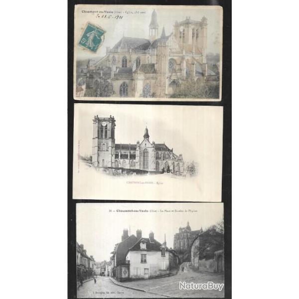 chaumont en vexin  oise cartes postales anciennes lot de 6 cpa , �glise , place et escalier ,