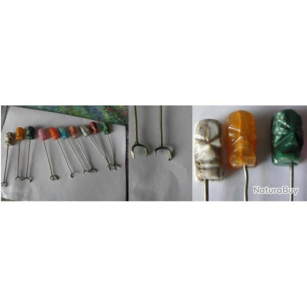 10 vintage africain piques apperative en pierre (argent?)