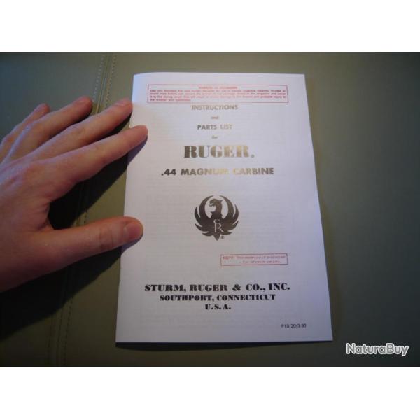manuel mode d'emploi notice pour RUGER .44 MAGNUM CARBINE