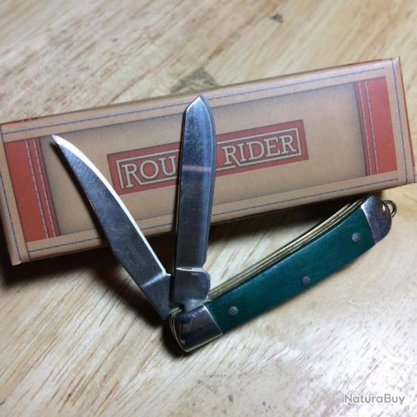 RR1263 Couteau Rough Rider Tiny Trapper Green 2 Lames Acier 440 Manche Os