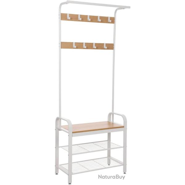 Portemanteau vestiaire meuble d'entr�e avec �tag�re � chaussures � 3 niveaux avec crochets amovible