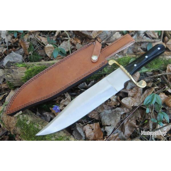 Couteau Bowie Alamo Lame Acier 3Cr13 Clip Point Manche Corne Etui Cuir Frost Cutlery FJRS005BH