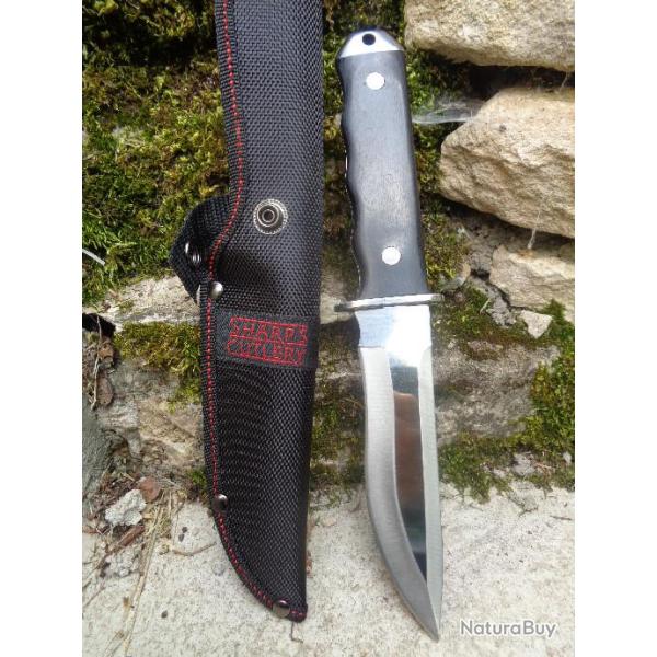 Poignard Couteau de Chasse Bowie Frost Cutlery Manche Bois Lame 3Cr13 Inox Etui Nylon FSHP028