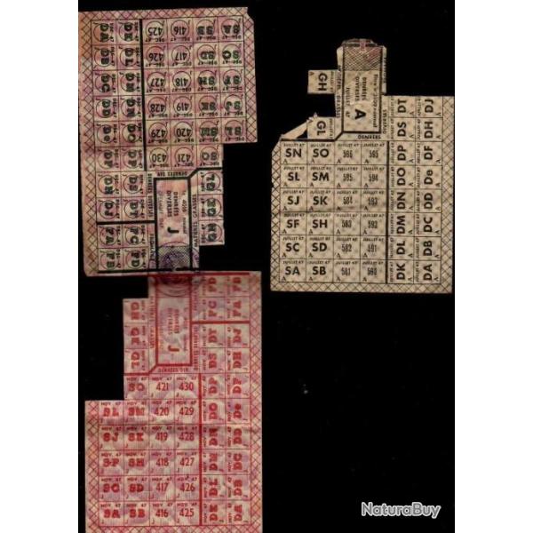 tickets de rationnement commune de saintines oise 1947 , en partie utilis�s , du v�cu