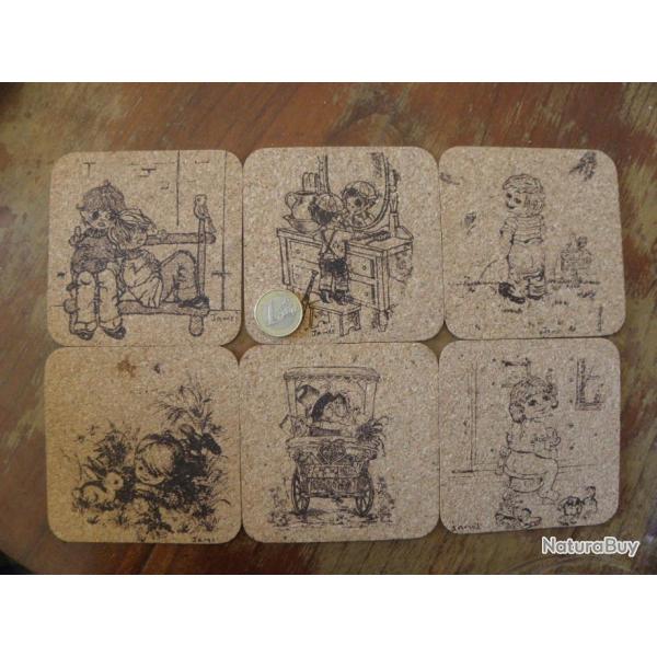 6 vintage dessous de verre en Lige annees 60 signee james