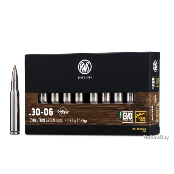 2 BOITES DE MUNITIONS SHORT RIFLE .30-06 EVO GREEN 8.8 GR RWS