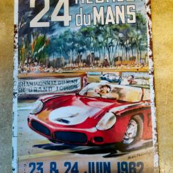 PLAQUE PUBLICITAIRE METAL 24 HEURES DU MANS 1962