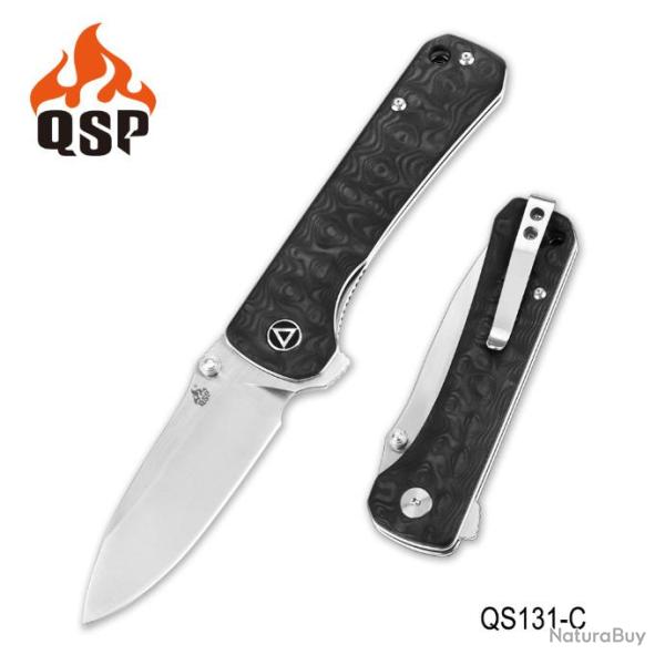 Couteau QSP Hawk Lame Acier S35VN Manche FCarbone Linerlock Clip QS131C