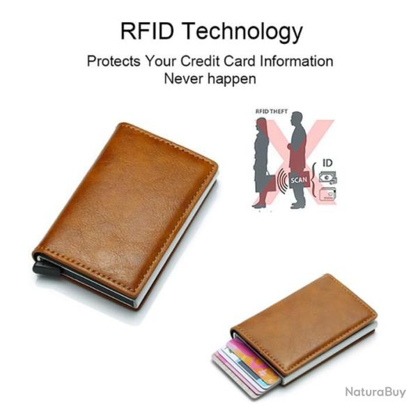 Porte Carte Protection RFID M�tal et Cuir Marron