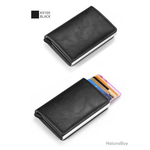 Porte Carte Protection RFID M�tal et Cuir Noir NEUF