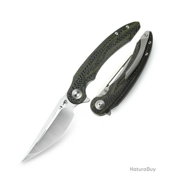 Couteau Bestech Irida Green Manche Fibre Carbone/G10 Acier 14C28N Linerlock Clip BTKG25F