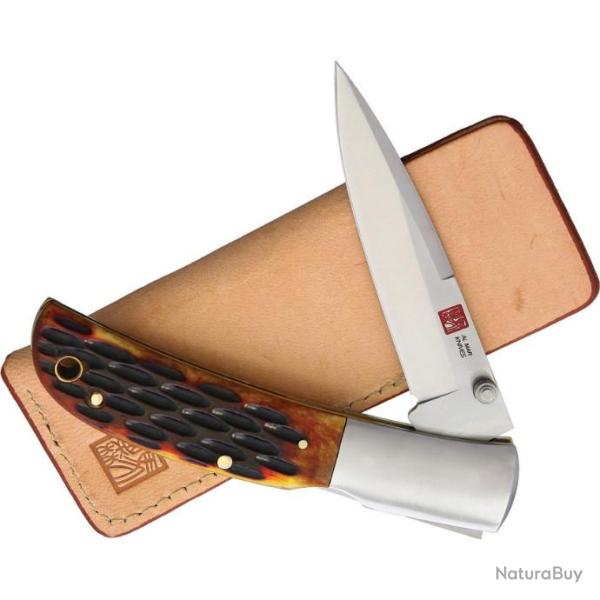 Couteau Al Mar Eagle Manche Os lame Acier AUS-8 Lockback Etui Cuir AMK7004