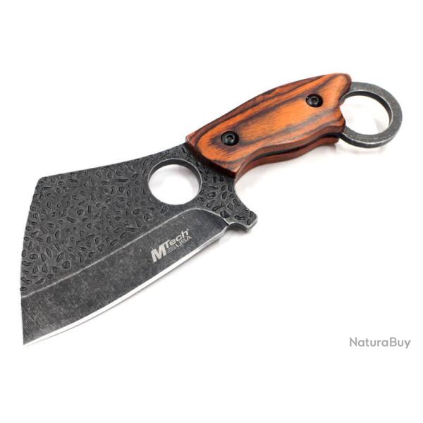 Couteau De Survie Mtech Cleaver Lame Acier 3Cr13 Manche Bois Etui Nylon MT2086BR