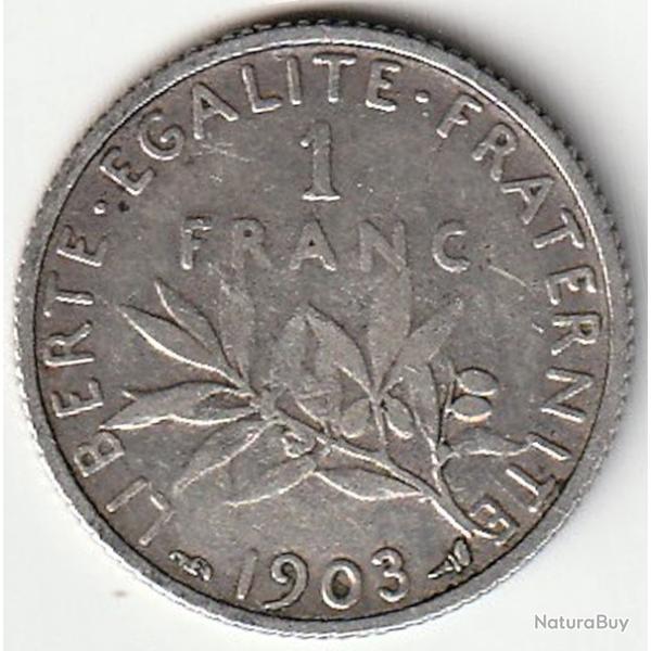 Pi�ce De Monnaie France 1 franc Semeuse Argent 1903 Rare