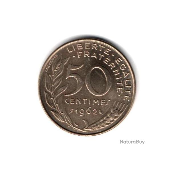 Pi�ce de Monnaie France 50 centimes Marianne, col � 4 plis 1962 Paris Rare