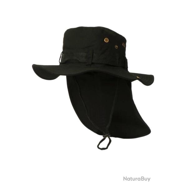 Chapeau Bob Safari Noir Lien Serrage et Protege Nuque Taille unique Noir