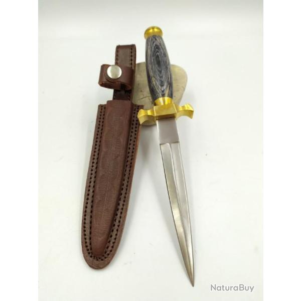 Dague Commando Manche en Pakkawood Lame de poignard avec Etui en Cuir