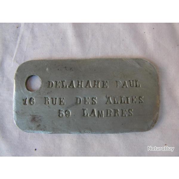 WW1/2 FRANCE PLAQUE D'IDENTIT� FRAN�AISE RECONNAISSANCE 3.8 CM/7.4 CM