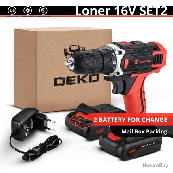 Perceuse Visseuse sans Fil Pro 12-16-20V, Modele: 16V SET2 ROUGE