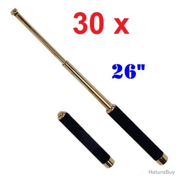 30 x LOT MATRAQUE TELESCOPIQUE 26" ACIER OR DOR� POIGN�E MOUSSE AVEC ETUI