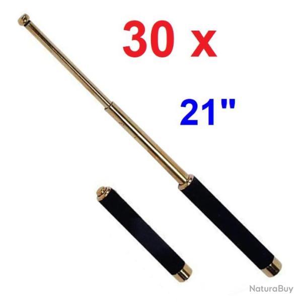 30 x LOT MATRAQUE TELESCOPIQUE 21" ACIER OR DOR� POIGN�E MOUSSE AVEC ETUI