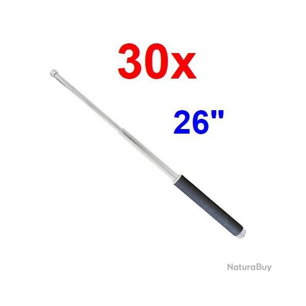 30 x LOT MATRAQUE T�LESCOPIQUE 26" EN ACIER ARGENT AVEC NYLON ETUI