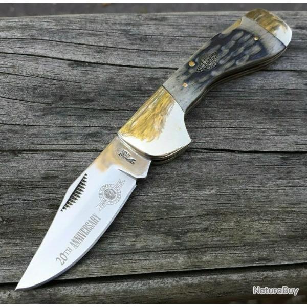 Couteau Frost Cutlery Choctaw 20th Annversary Lame Acier Inox Manche Os Lockback FCW105GY20