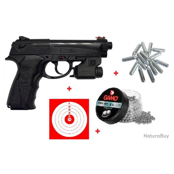 Pack Pr�t � tirer - Pistolet � Plombs 4 Joules Crosman TACC31 + 500 Billes Gamo +10 Cibles + 5 CO2