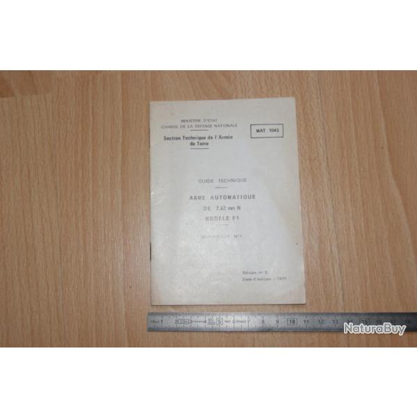 guide technique arme automatique 7,62 modele f1 - VENDU PAR JEPERCUTE (D20L356)