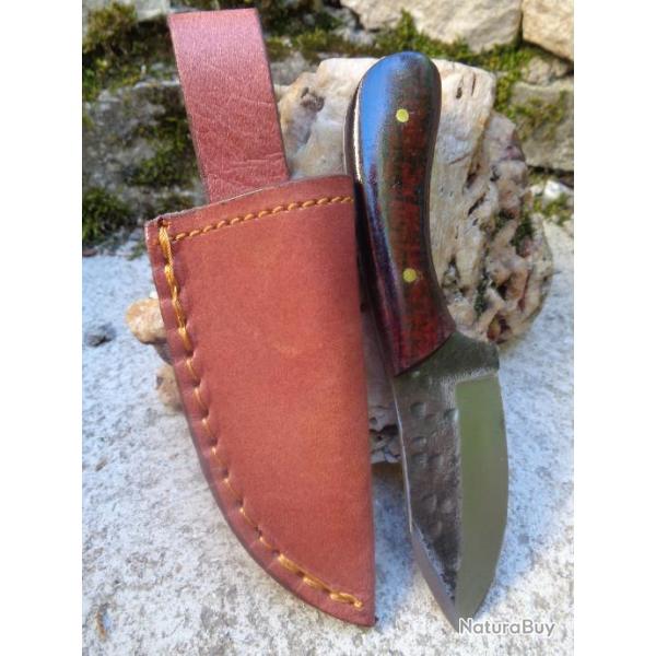 Couteau de Chasse Skinner Lame Acier Carbone 1055 Manche Micarta Etui Cuir PA203423