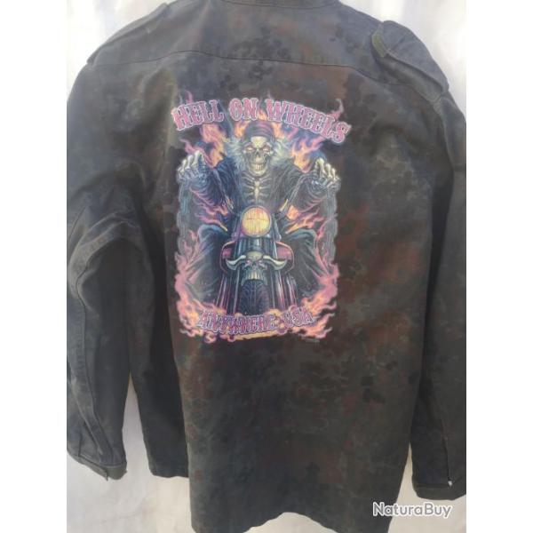Veste treillis allemand camouflage transfert US BIKER ROCKABILLY motard t�te de mort