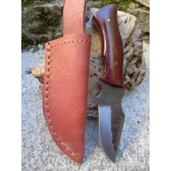 Couteau Bushcraft Skinner Lame Acier Carbone 1055 Manche Micarta Etui Cuir PA203422