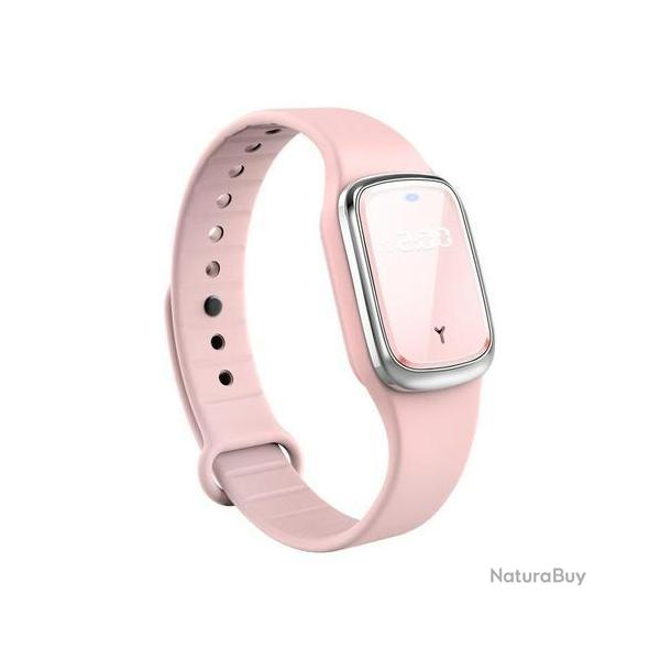 Bracelet LED Ultrasons Anti Moustiques Insectes, Couleur: Rose avec Heure