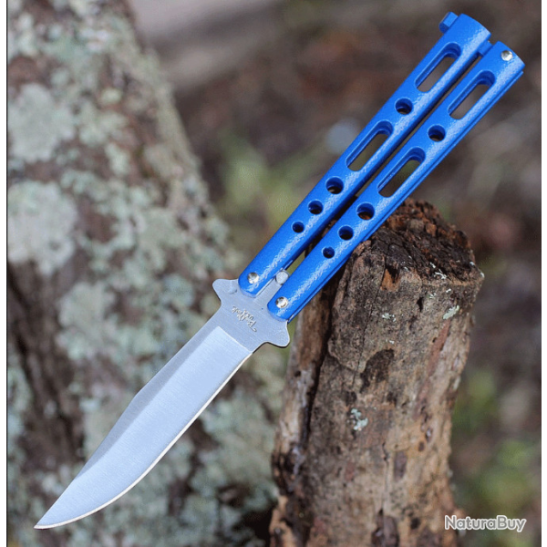 Couteau Papillon Ballisong Butterfly Blue Lame Acier 440 Manche Zinc Made In USA BenchMark BM011
