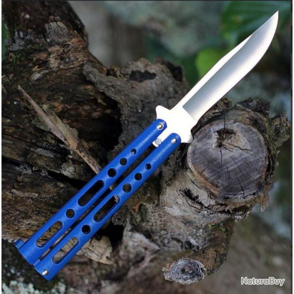 Couteau Papillon Ballisong Butterfly Blue Lame Acier 440 Manche Zinc Made In USA Bear & Son BC117BL