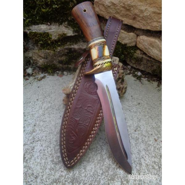 Couteau Frost Cutlery Willow Bowie Torch Bone Lame Acier Inox Manche Os/Bois Etui Cuir FCW621BNW