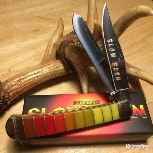 RR1437 Couteau Rough Rider Slow Burn Trapper 2 Lames Acier 440 Manche ABS