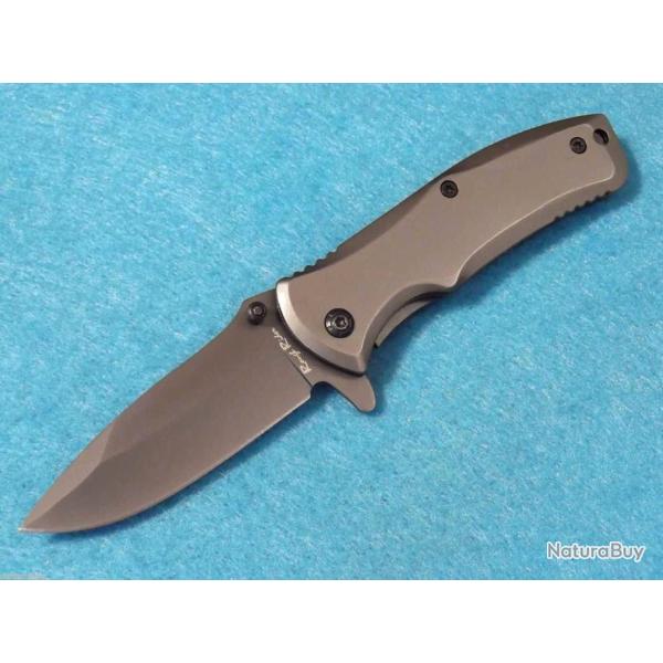 RR1449 Couteau Rough Rider Ti Coated Framelock Lame Acier 440 Manche Acier Clip