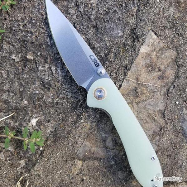 Couteau CJRB Small Feldspar Translucent Lame Acier D2 Manche Green G10 LinerLock Clip J1912SNTG