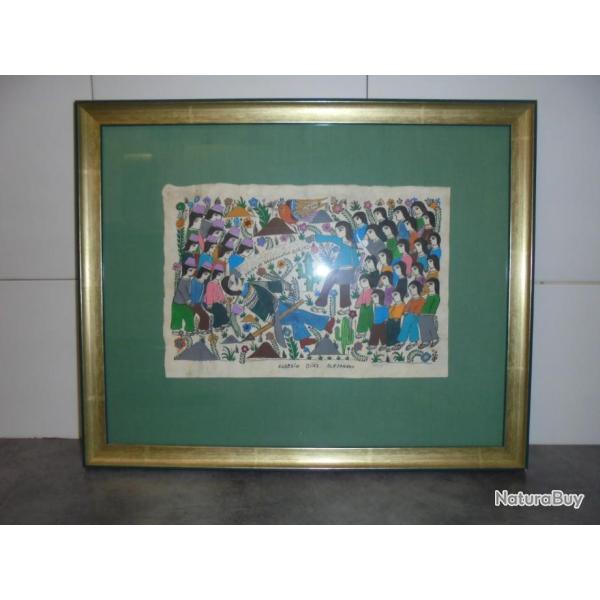 EUSEBIO DIAZ ALEJANDRO PEINTURE PAPIER D'AMATE DAVID CONTRE GOLIATH