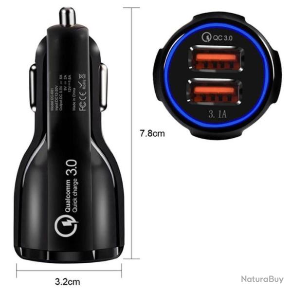 GETIHU 18W 3.1A Chargeur De Voiture Double USB C Charge Rapide T�l�phone
