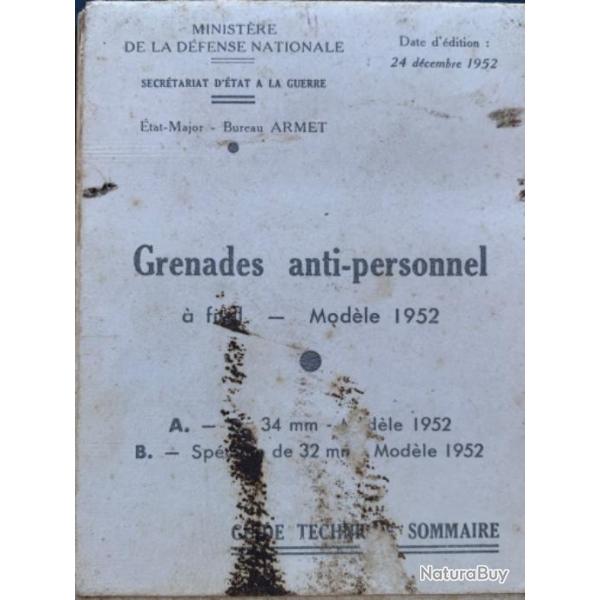 GUIDE TECHNIQUE SOMMAIRE GRENADE ANTI-PERSONNEL. MOD�LE 1952