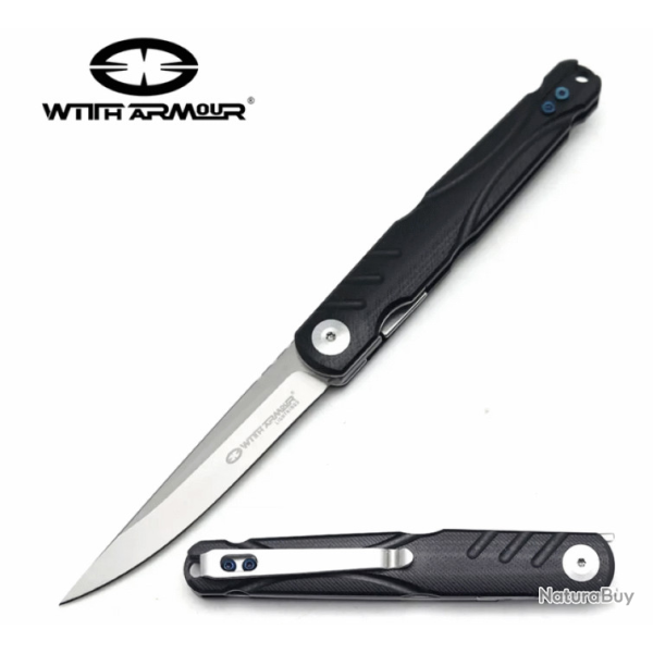 Couteau WithArmour Stark Lame Acier D2 Manche G10 Linerock Clip WAR094BKG