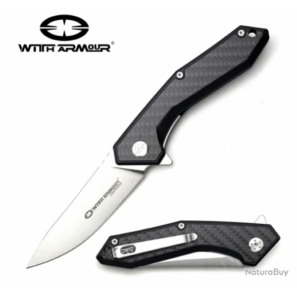 Couteau WithArmour Gent Lame Acier D2 Manche Fibre de Carbone/G10 Linerlock Clip WAR082CFG