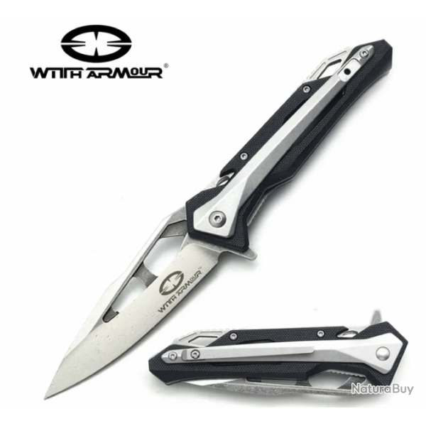 Couteau WithArmour Fin Lame Acier D2 Manche G10/Acier Linerock Clip WAR066BK